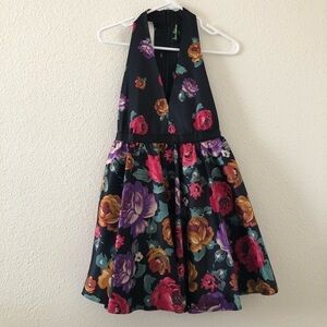 Sam Edelman black floral racer back front halter neck dress/